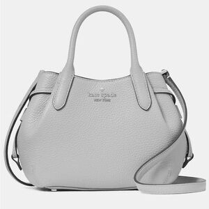KATE SPADE DUMPLING MINI XS SATCHEL CROSSBODY BAG PURSE GRAY LEATHER SILVER